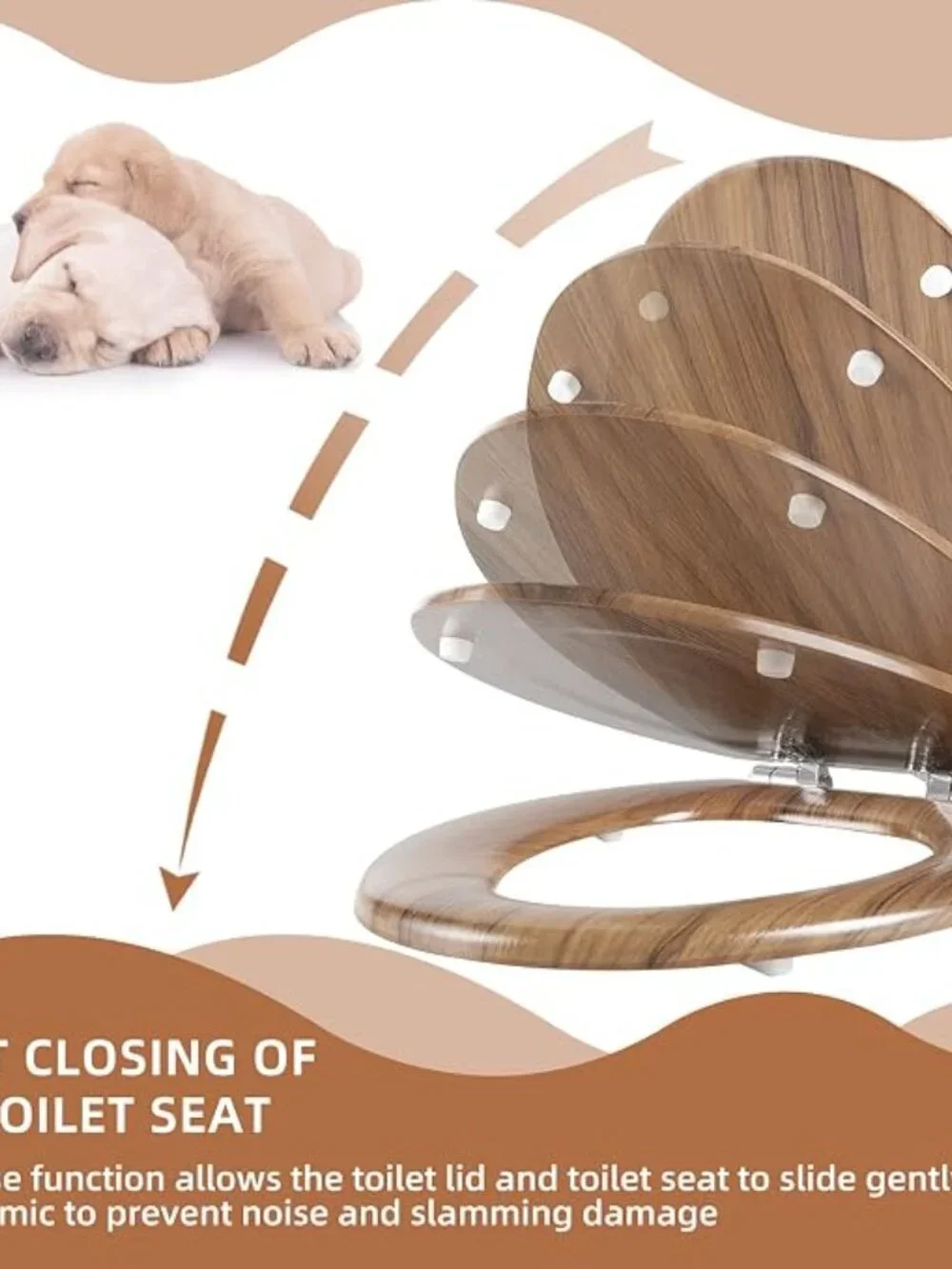 Angol Shiold Elongated Toilet Seat Natural Molded Wood Quiet Close Quick Release